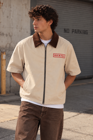 Paid In Full Tan Zip Up Utility Shirt