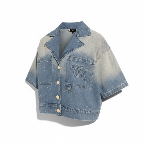 Church Girl Cropped Logo Denim Shirt