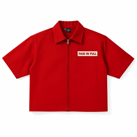 Paid In Full Red Zip Up Utility Shirt