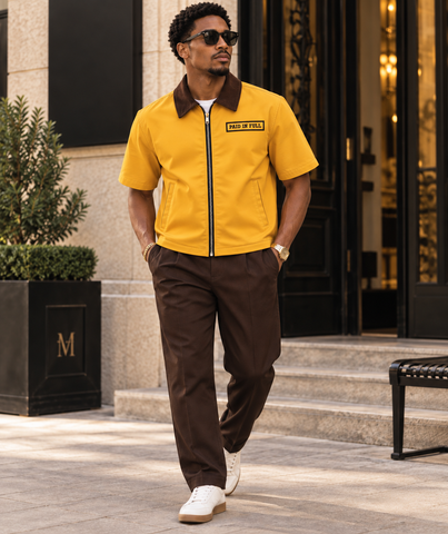 Paid In Full Mustard Zip Up Utility Shirt