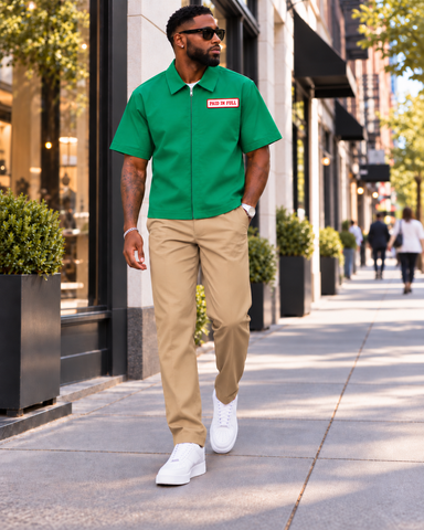 Paid In Full Green Zip Up Utility Shirt